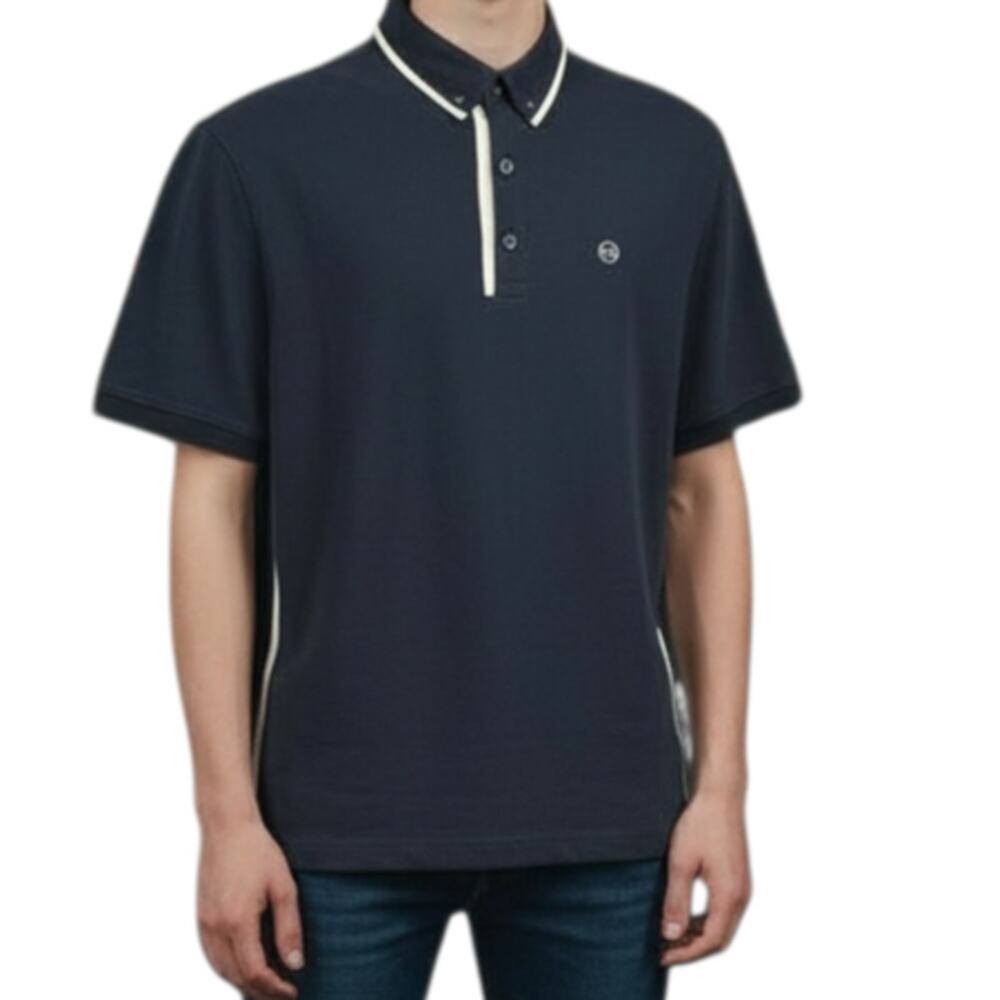 AG Men's Navy Blue White Contrast Green Label Short Sleeve Polo Shirt Size M